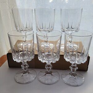 Set Of 6 Vintage Crystal Clear Wine Glasses With Elegant Stem Design